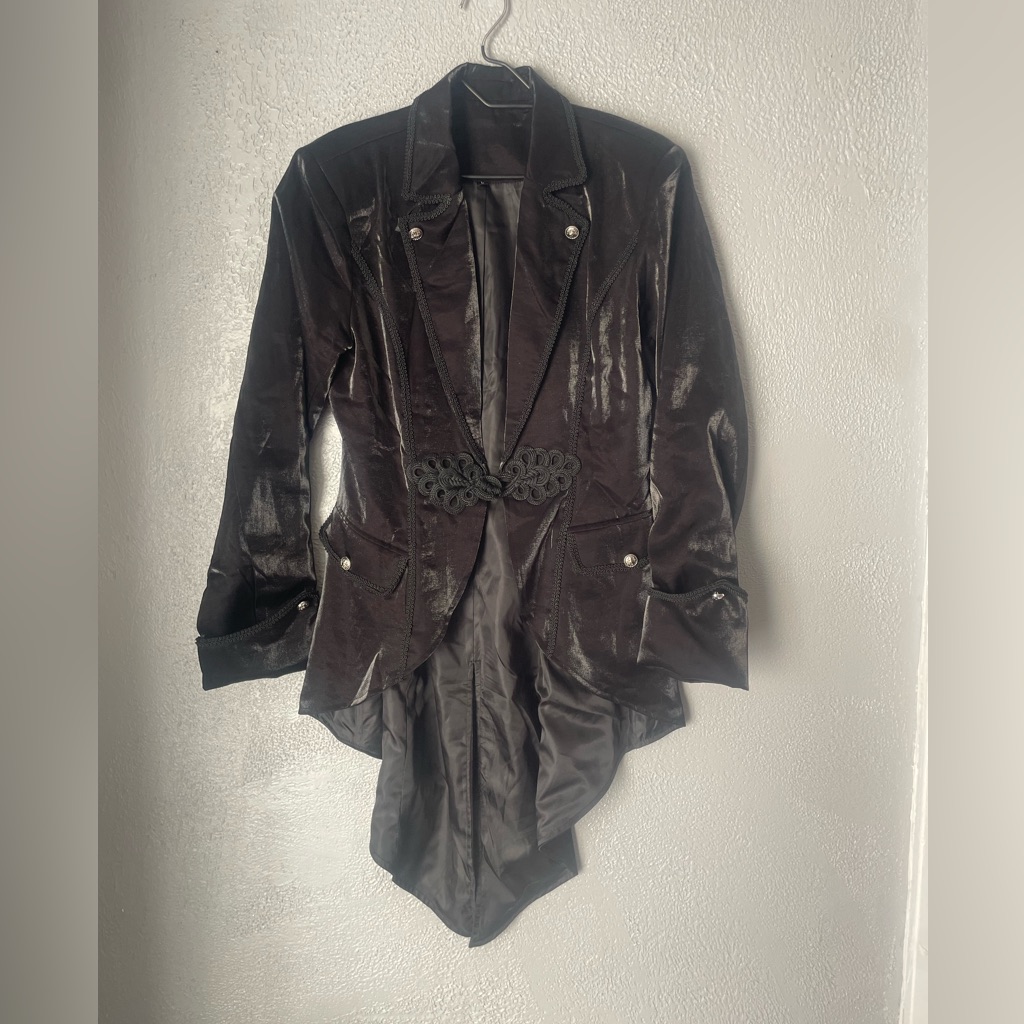Elegant Black Shinny Polyester Blend Women's Jacket